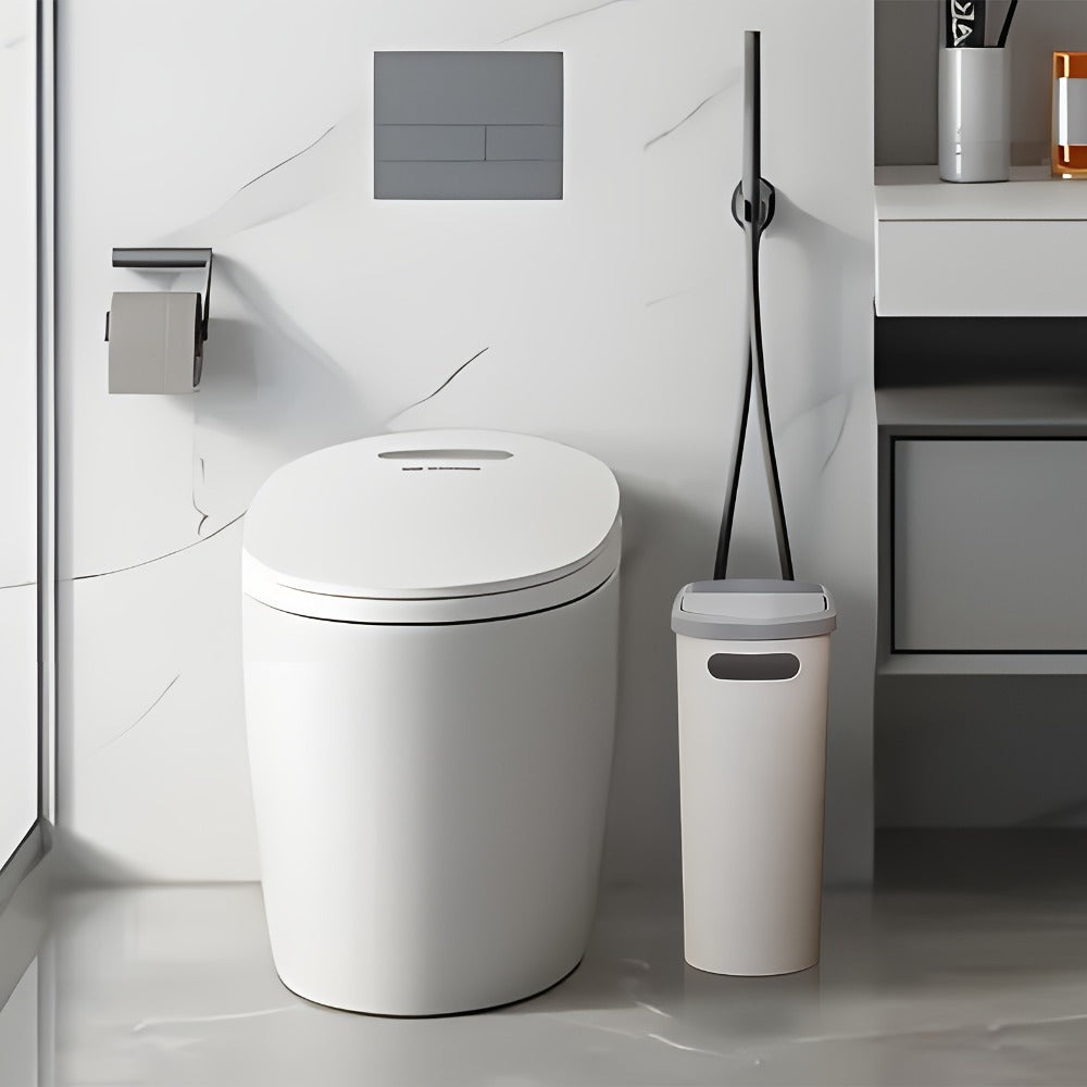Slim 10L Bathroom Wastebasket with Lid Tray, Built-In Side Handles and Single or Two-Piece Options