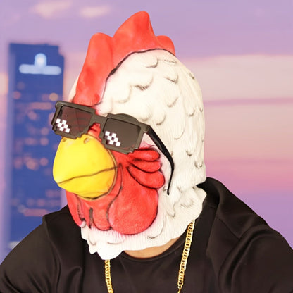 Rooster Latex Halloween Mask Full Head, Funny Chicken Animal Costume Mask with Realistic Combs & Wattle for Halloween Parties