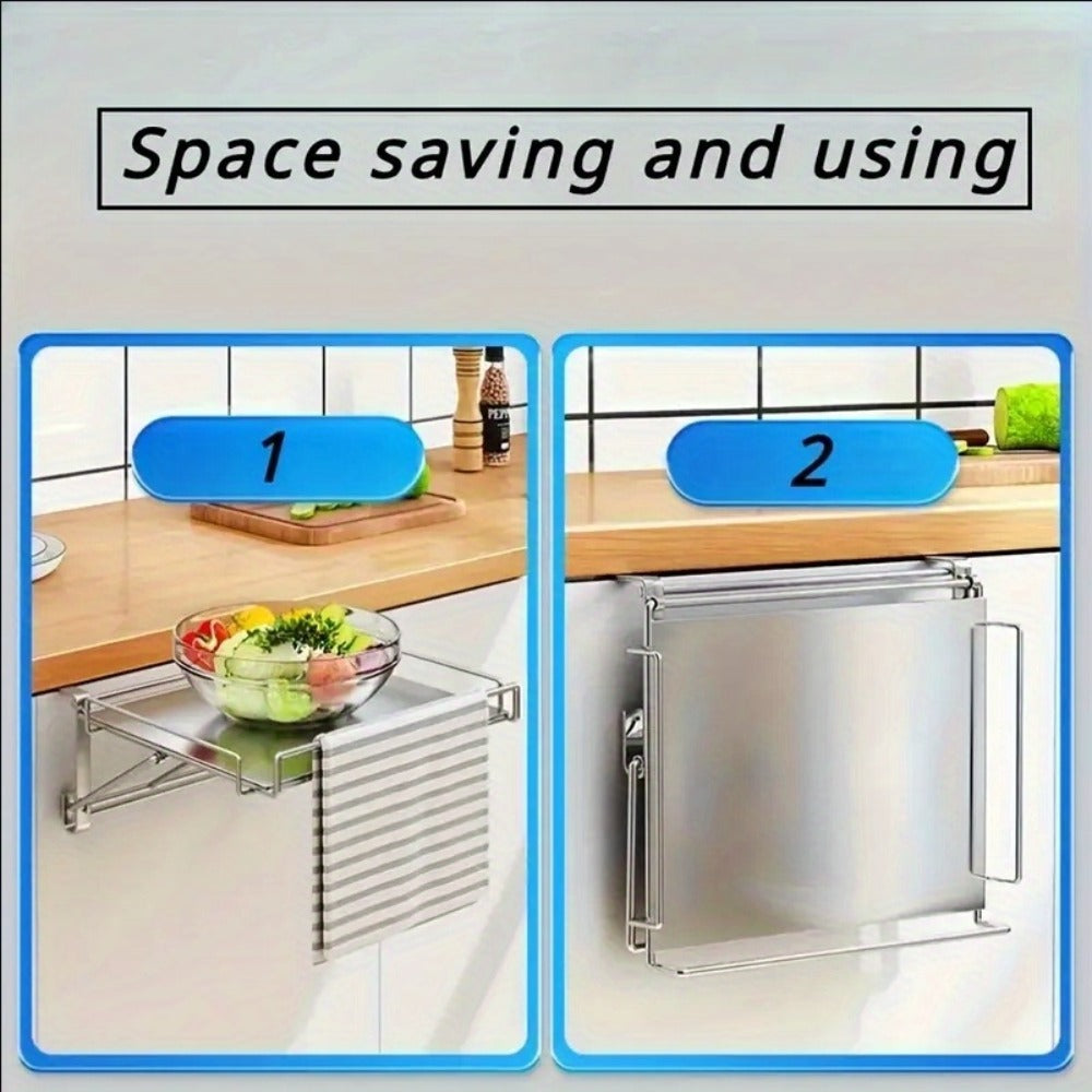 Foldable Stainless Steel Kitchen Storage Rack, Cabinet Door Organizer & Countertop Shelf for Kitchen