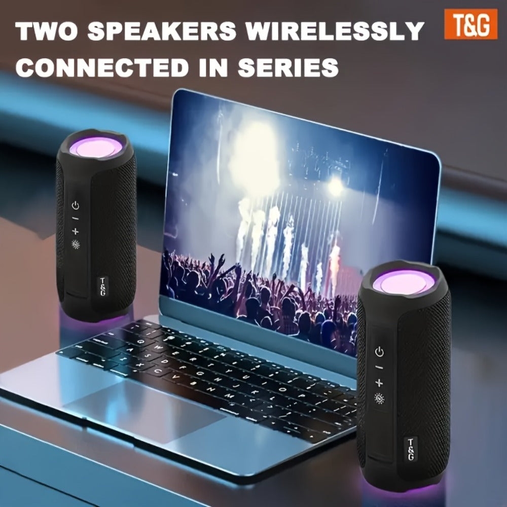 TG227 Portable Bluetooth Speaker with LED Breathing Light, TWS Stereo Sound, USB-C Rechargeable, Wireless Speaker for Outdoor Camping