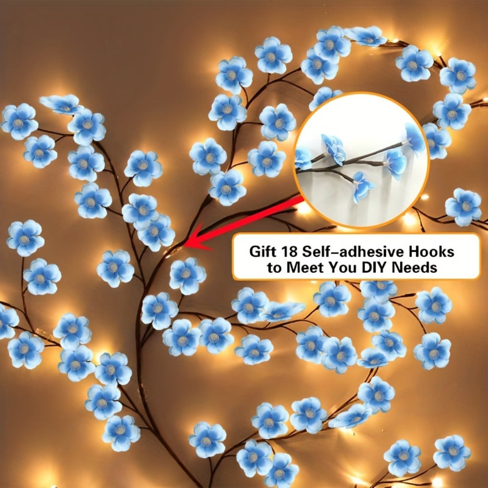 Cherry Blossom LED Fairy Lights USB Powered, 96-Light Faux Floral Garland, Dimmable & Cool White