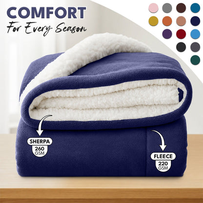 Sherpa Flannel Blanket, Double-Layer Ultra Throw for Bed, Sofa & Bedroom Decor, Better Sleep, 14 Colors