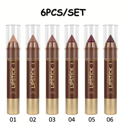 Non-Smearing Contour Lip Liner Set 6 Pcs, Smooth Paste Matte Formula Precise Definition, for Makeup, Travel and Everyday Vanity Use