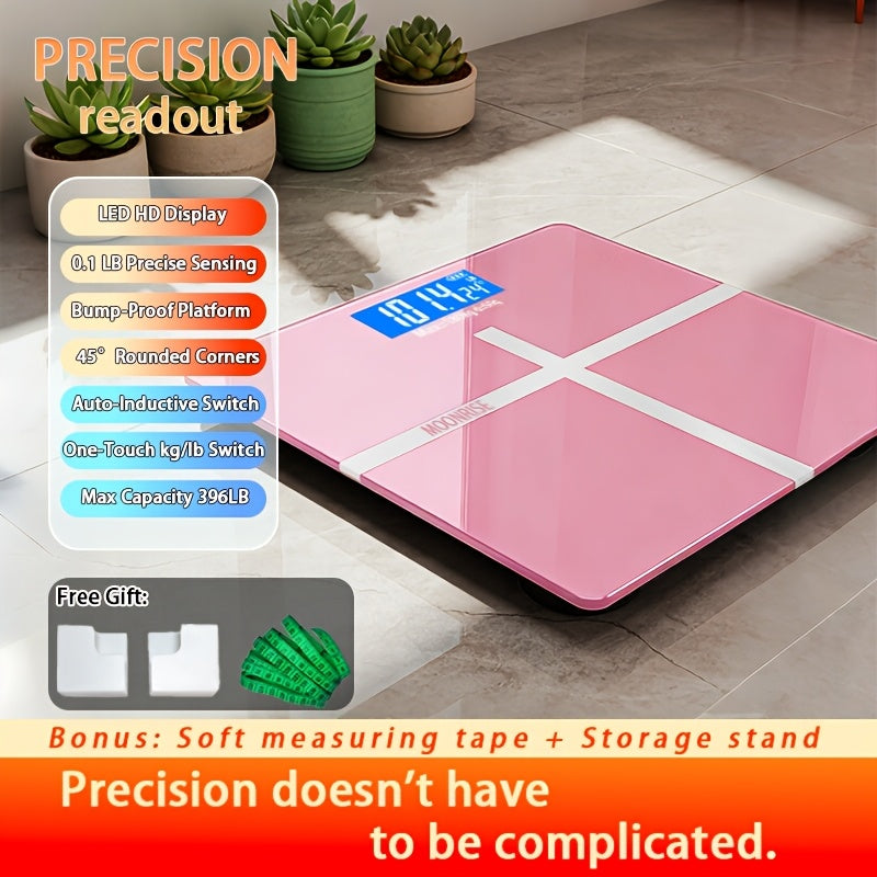 Digital Bathroom Scale with LCD Temperature Display – 396 lb High-Precision Weight Scale, KG/Pounds Switchable, Wide Non-Slip Platform
