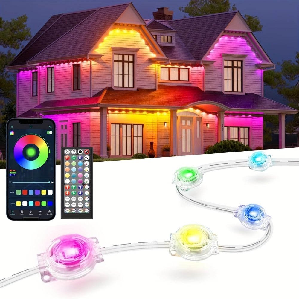 RGB Eave String Light Kit from 50ft to 400ft with Plug-In Adapter, App and Handheld Remote
