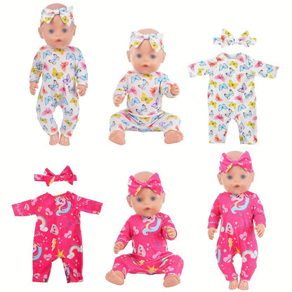 5-Pack Baby Doll Outfits Romper Clothes Set with Headbands for 14-16 Inch with the Listed Color, Size or Set Options for Everyday Use