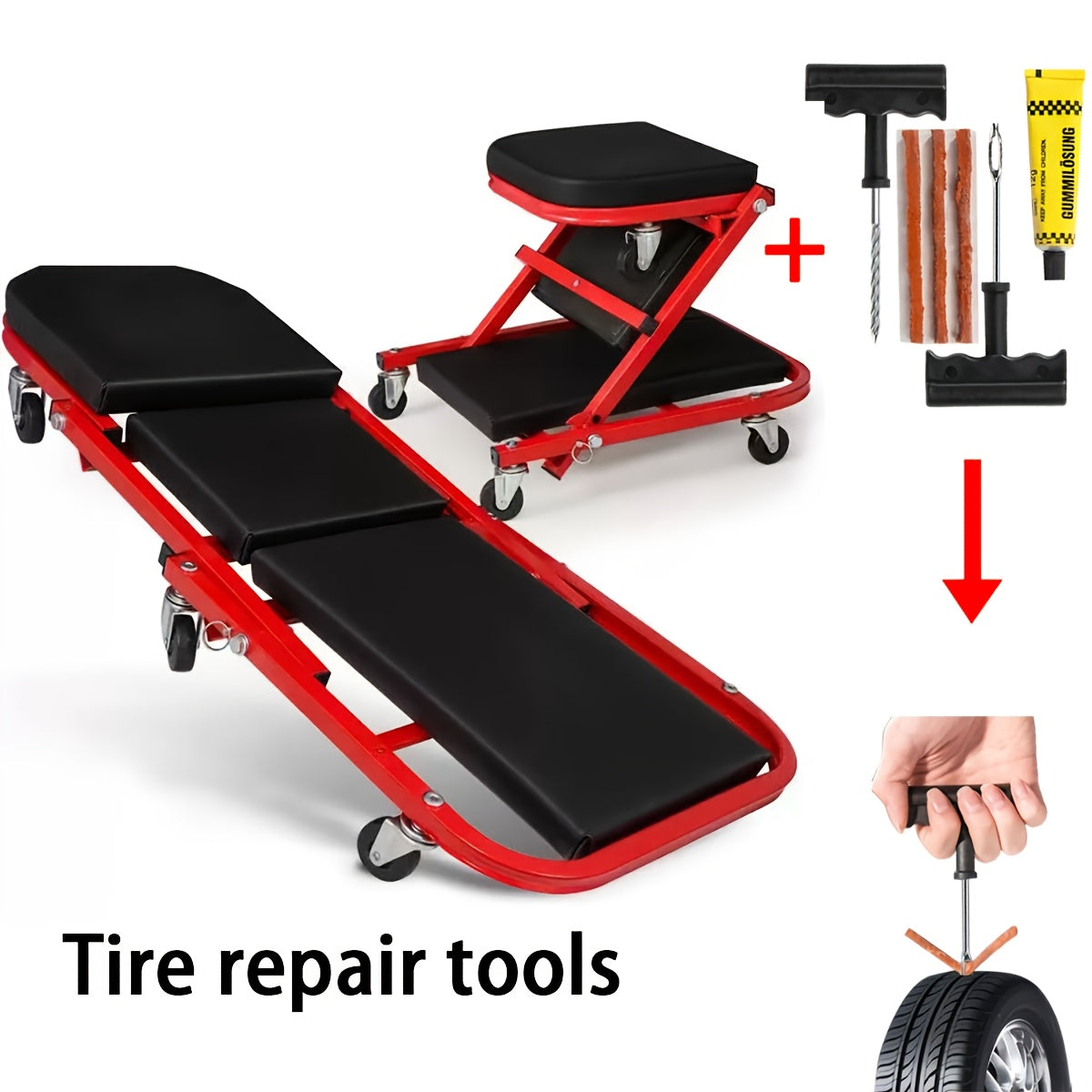 Mechanic Creeper 36-Inch Z-Crawl Folding – Adjustable Load Board, 6-Wheel 2.5" Rolling Garage Repair Seat
