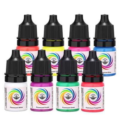 Tattoo Ink 8-Color UV Fluorescent Bottle Set with Violet and Neon Shades Across the with Item-Specific Color, Capacity and Bottle