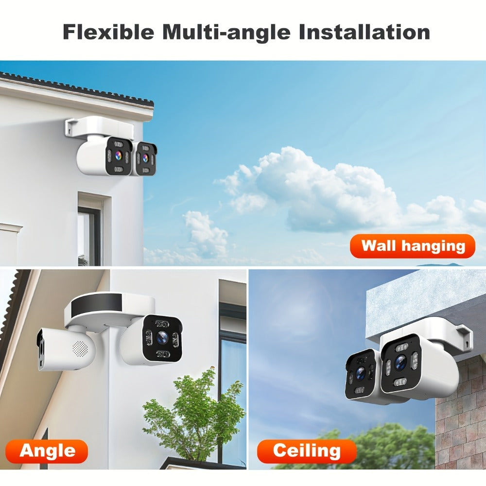 Dual-Lens PTZ Outdoor Security Camera with 2.4GHz WiFi, Wired Power and Single- or Two-Camera Options