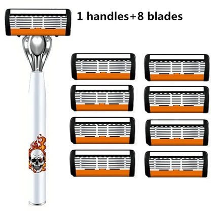 Men's Safety Razor with Replacement Blades - Anti-Slip Stainless Steel Handle Shaver for Beard & Sideburns