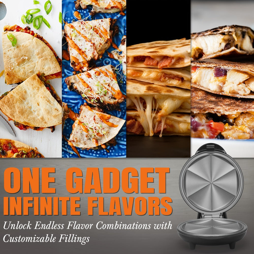 Electric Quesadilla Maker 9.5 Inch, Grilled Cheese Machine, Extra Stuffing, Easy 6-Wedge Slice, Feet
