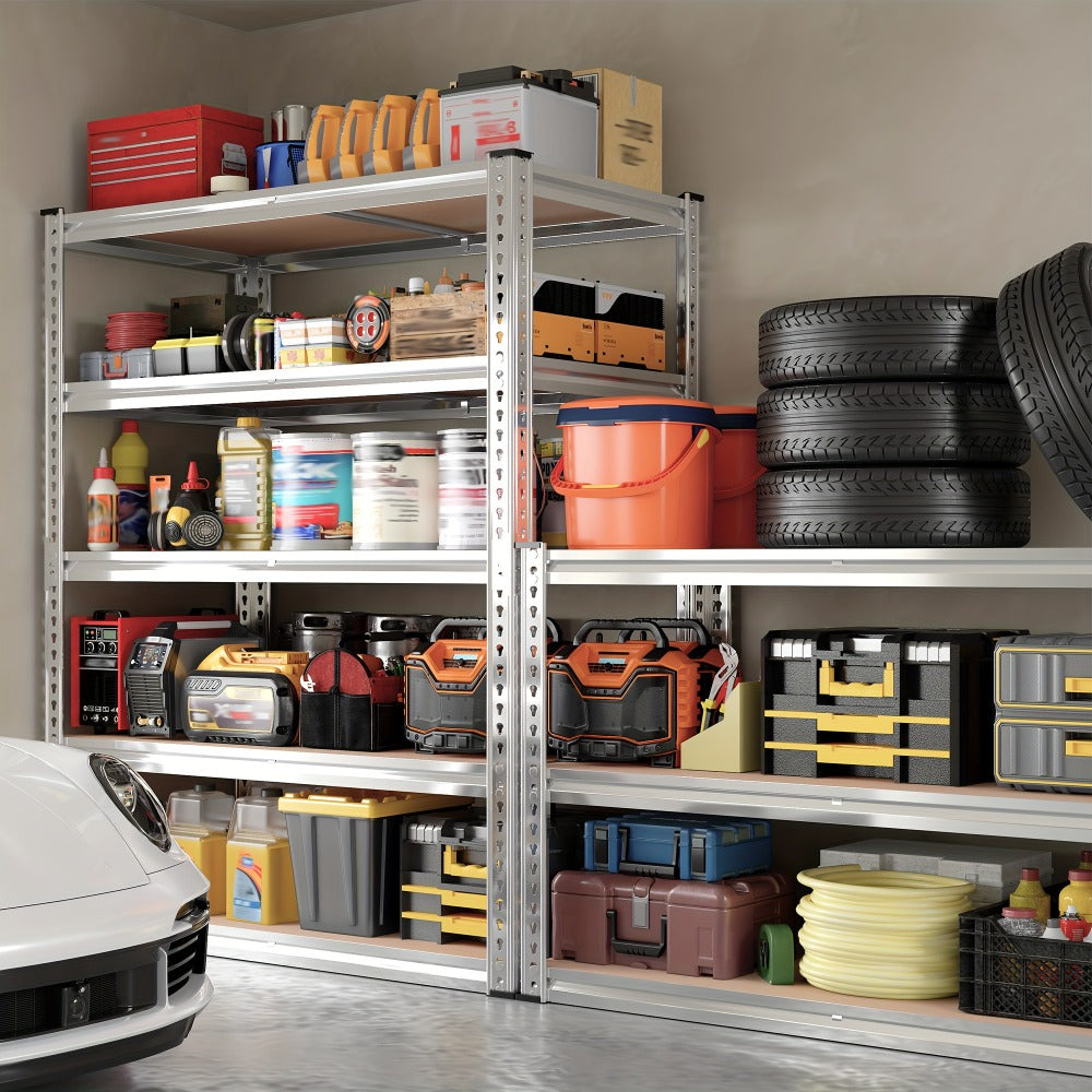 Garage Shelving 5-Tier Metal Storage Shelves Adjustable Steel Shelf Unit for Garage Basement Warehouse Easy Assembly Black Silver