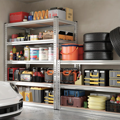 Garage Shelving 5-Tier Metal Storage Shelves Adjustable Steel Shelf Unit for Garage Basement Warehouse Easy Assembly Black Silver