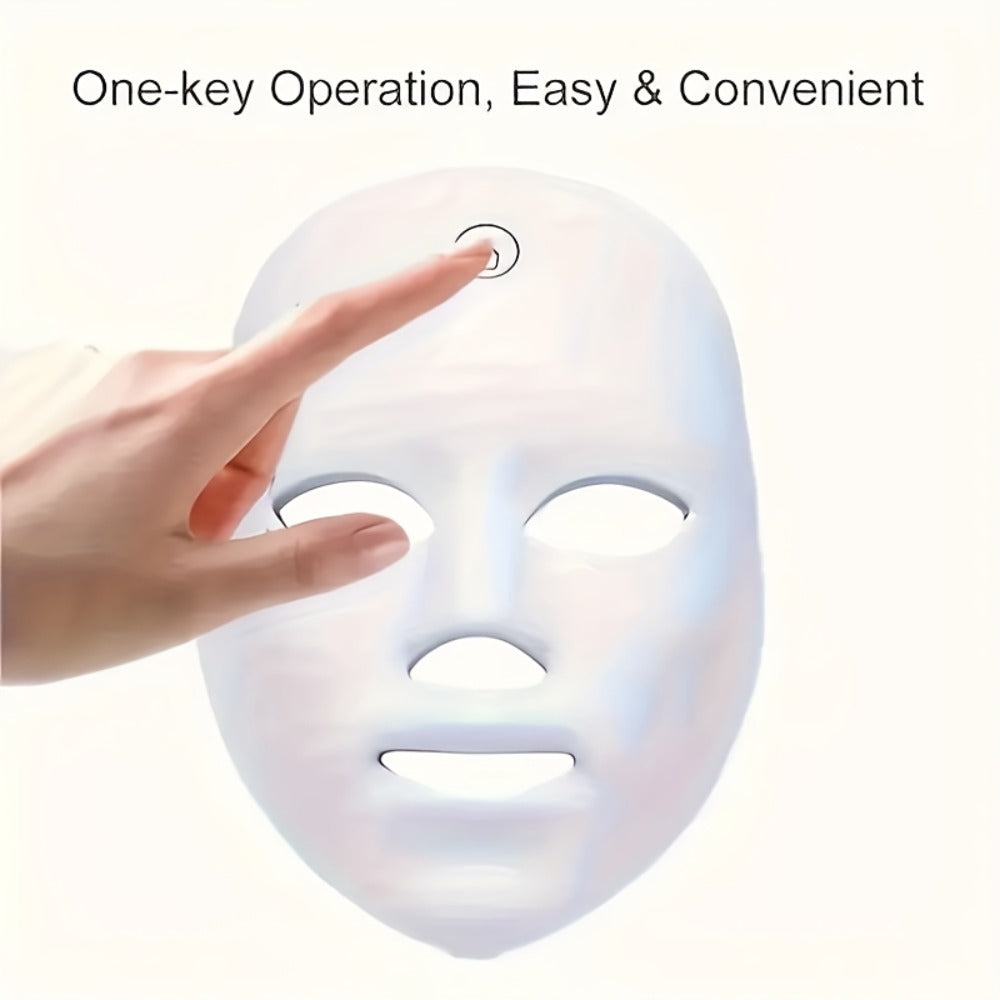 Silicone LED Face Mask Rechargeable 7-Color Light Therapy Skin Care Device - Acne Treatment for Bath Time, Home Spa and Personal Care