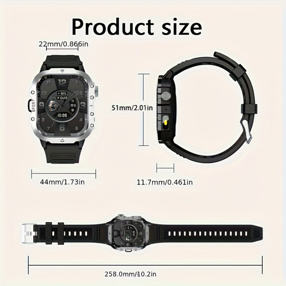 Smartwatch LED Flashlight Outdoor 2.01" Large Screen – Multi-Sport Modes, Rechargeable Battery, Message Alerts, Fitness Tracker – Rugged
