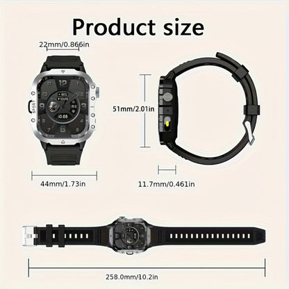 Smartwatch LED Flashlight Outdoor 2.01" Large Screen – Multi-Sport Modes, Rechargeable Battery, Message Alerts, Fitness Tracker – Rugged