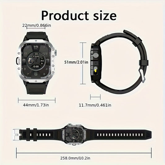 Smartwatch LED Flashlight Outdoor 2.01" Large Screen – Multi-Sport Modes, Rechargeable Battery, Message Alerts, Fitness Tracker – Rugged
