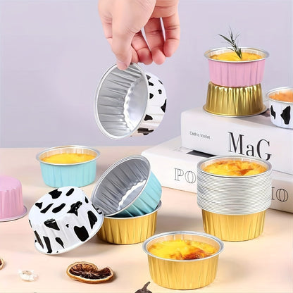 Aluminum Foil Baking Cups with Lids, Disposable Cupcake Molds with Spoons, Foil Dessert Cups for Pudding Muffins Mousse