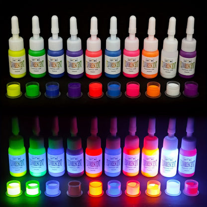 Tattoo Ink EIPTWH UV Blacklight Set with 10 Fluorescent Color Bottles and One Configuration