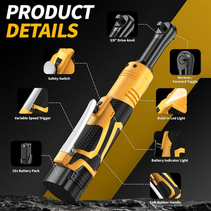 Cordless Electric Ratchet Wrench Set 3/8 inch Variable Speed Trigger Grip 9 Sockets Lithium-Ion for Home, Garage and DIY Projects