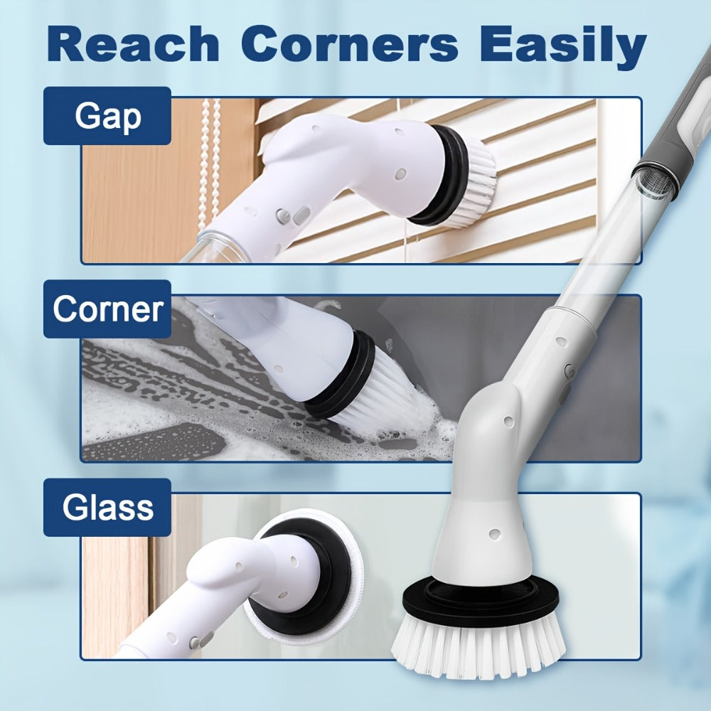 Electric Spin Scrubber Cordless Rechargeable - Adjustable Handle with 6 Brush Heads, All-Purpose Power Scrubber for Bathroom