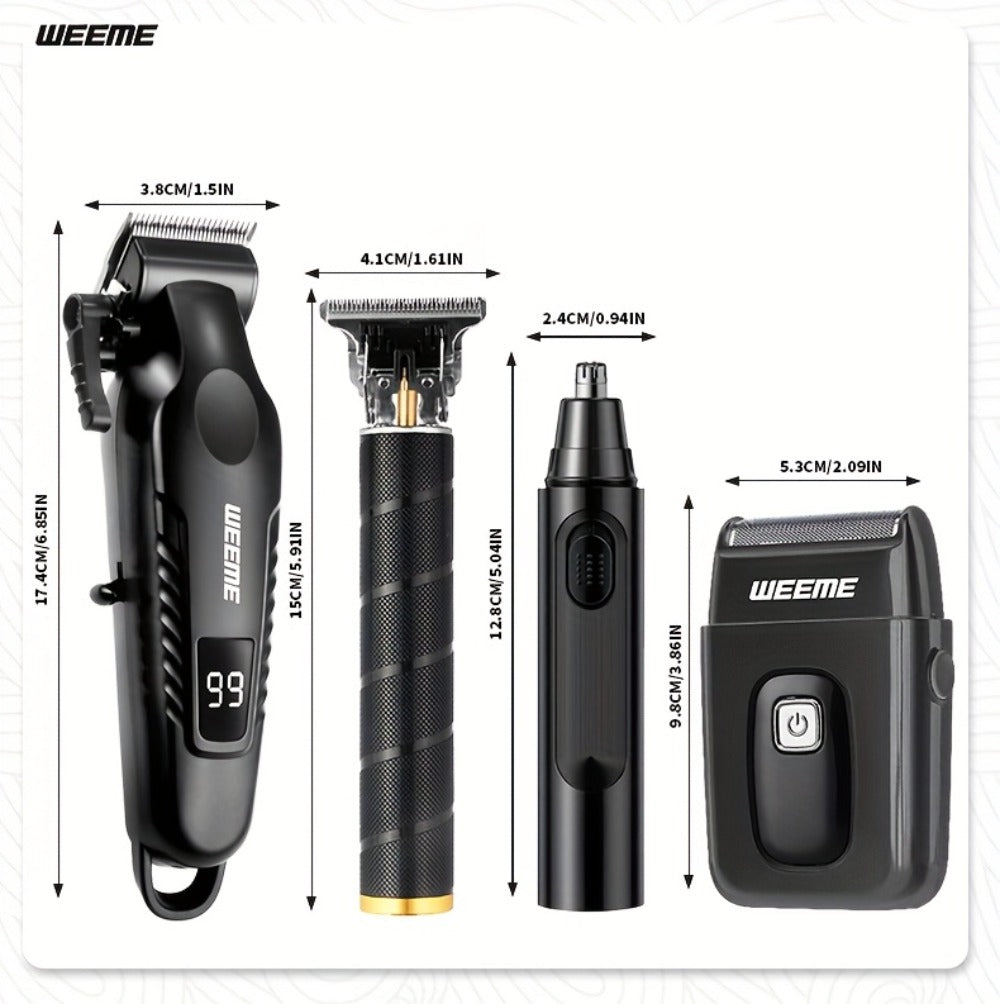 Zinc Alloy Men's Grooming Kit – USB Rechargeable Hair Clipper, Nose Trimmer, Electric Shaver & Detail Trimmer Set, 3500mAh Battery