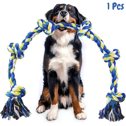 Rope Dog Toy 6-Knot Tug of War Chew Toy for Large Dogs – Heavy Duty Teeth Cleaning Rope Bone Toy for Aggressive Chewers