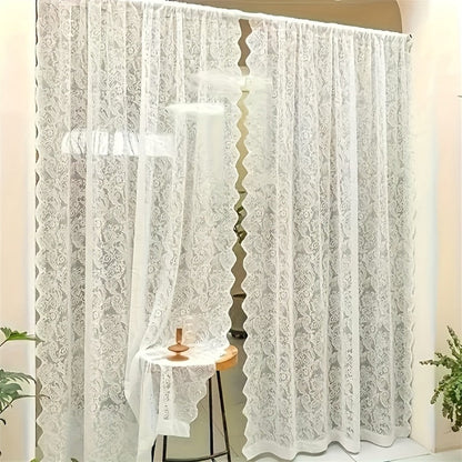 Sheer Curtain Rod Pocket Floral Lace Semi-Sheer Window Panel for Living Room Bedroom Kitchen Bathroom, 100% Polyester, Machine Washable