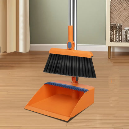 Long-Handle Broom and Dustpan Cleaning Set with Comb Teeth in Blue, Orange, White, Purple or Green