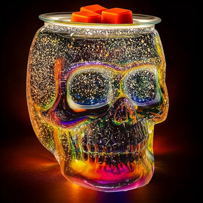 3D Glass Skull Electric Wax Melter Warmer – USB Powered PTC Aromatic Wax Burner for Home Decor, Halloween Christmas Holiday Gift