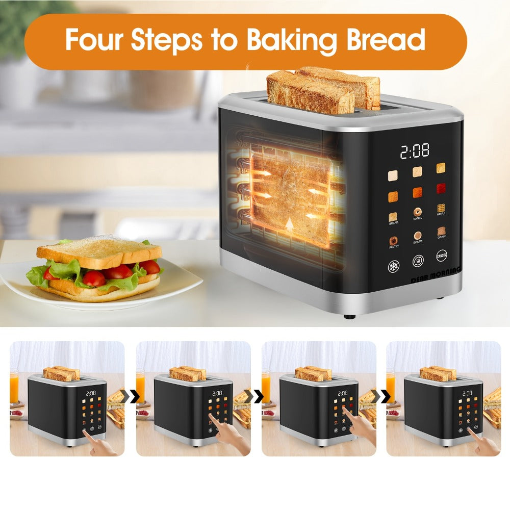 2 Slice Toaster with Touch Screen, 1.5" Wide Slot for Bread, Bagels & English Muffins, 6 Bread Types