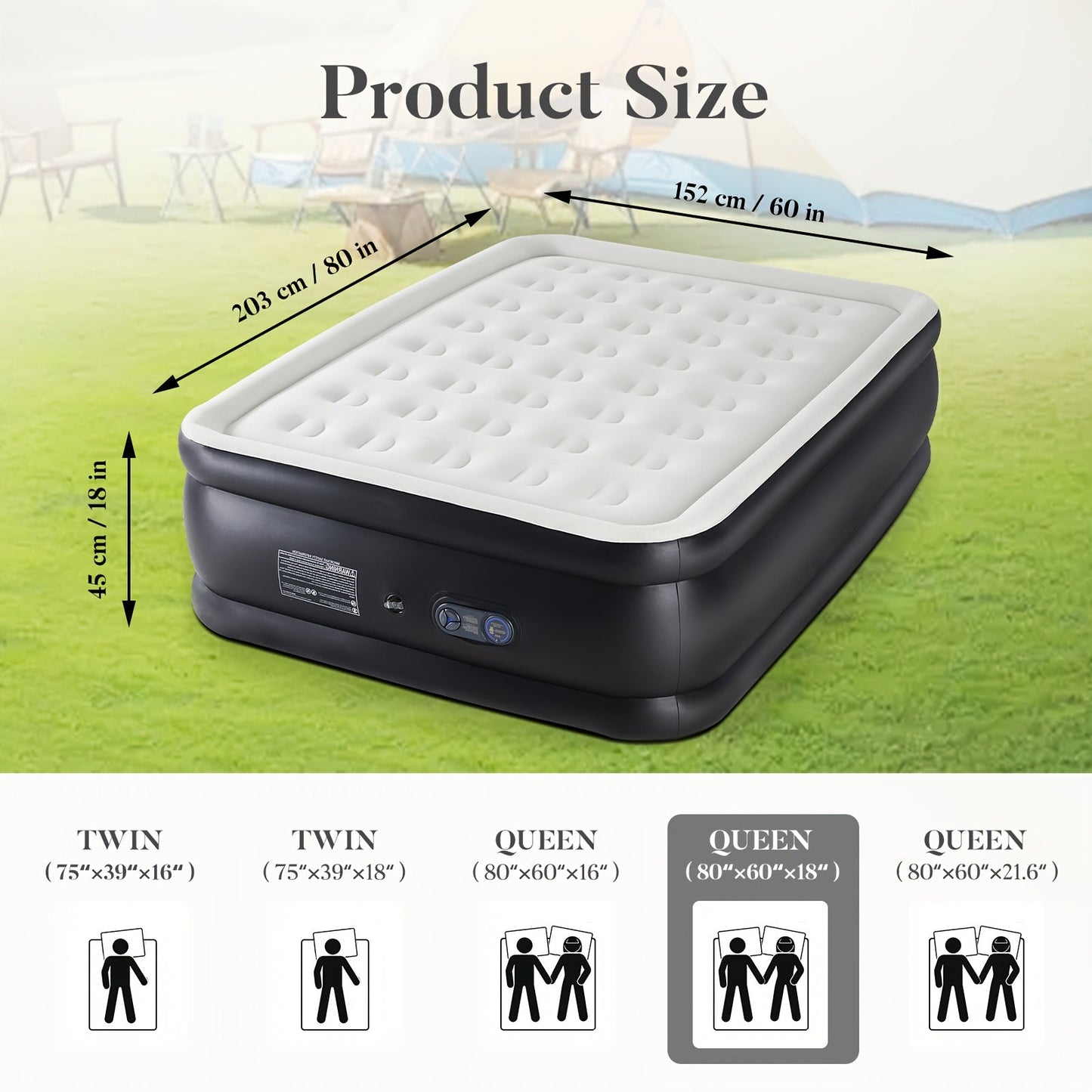 Inflatable Air Mattress with Built-In Pump 16"/18"/21" Thick – 660 LBS Capacity Double Height Blow-Up Airbed with Non-Slip Bottom