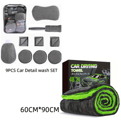 Car Drying Towel in 1400 GSM Microfiber with Two Size Options or Nine-Piece Wash Tool Bundle