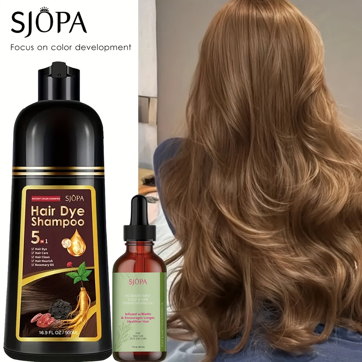 Hair Color Shampoo, SJOPA 5-in-1 16.9oz Bottle-and-Dropper Presentation with 12 Color Options