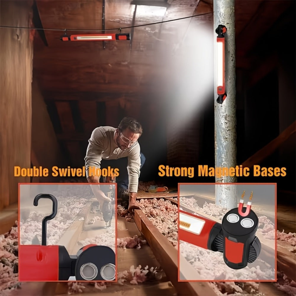 LED Work Light Bar 3000LM Rechargeable Construction Site Lighting Lamp, Hanging Hook, Portable Underhood Work Light for Auto