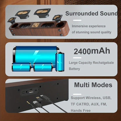 Retro Wood Grain Bluetooth Speaker Dual 2-Inch Woofers 10W Wireless Desktop Soundbar TF AUX for an Everyday Personal Care Routine