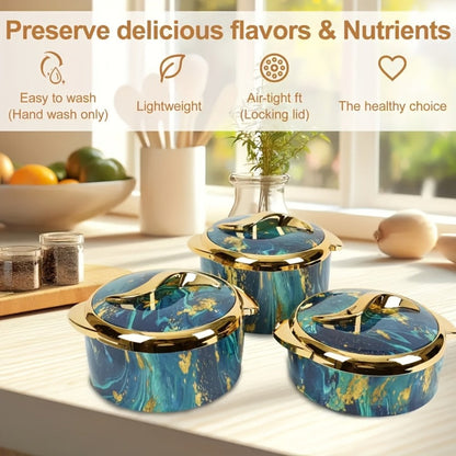 Insulated Casserole Dish Set 3-Piece Thermal Food Warmer with Lids, Stainless Steel Serving Bowls for Hot & Cold Food
