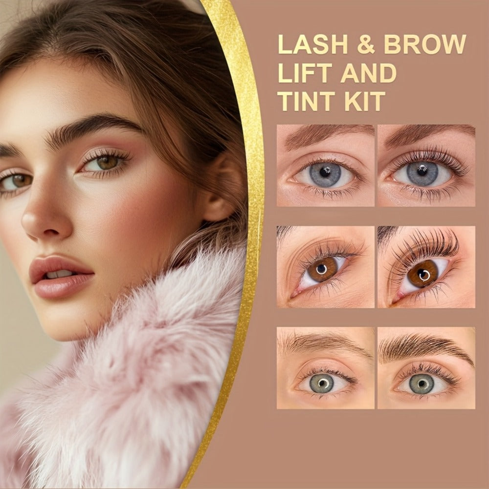 Lash Lift Kit & Brow Lamination Tint Set, 2-in-1 Eyelash Perm & Eyebrow Lamination with Black Brown Tint Dye