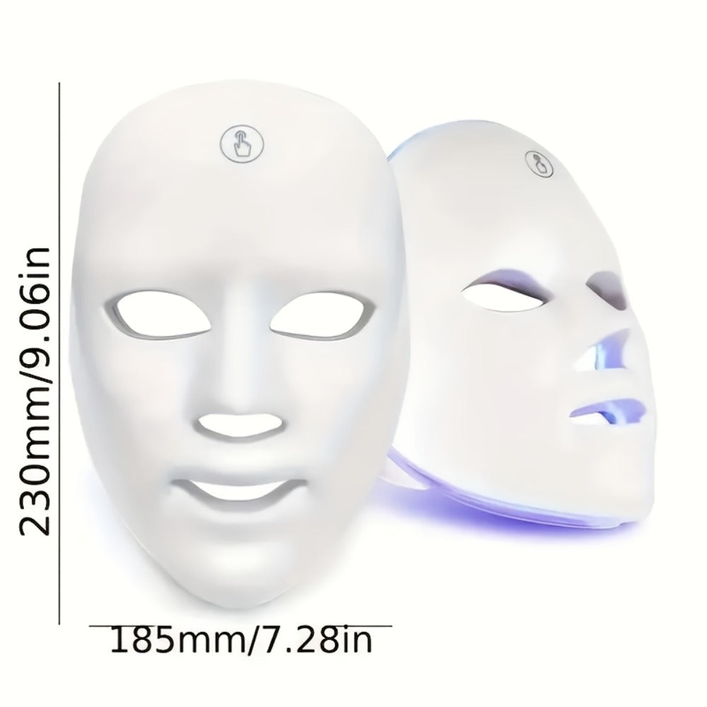 Silicone LED Face Mask Rechargeable 7-Color Light Therapy Skin Care Device - Acne Treatment for Bath Time, Home Spa and Personal Care