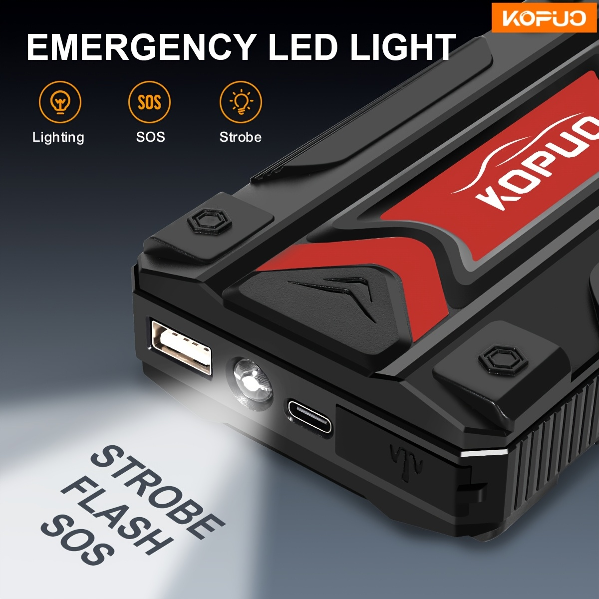Car Jump Starter Power Bank 3-in-1 12V Battery Booster Charger LED Flashlight SOS for Cars Motorcycles for Garden, Patio and Yard Use