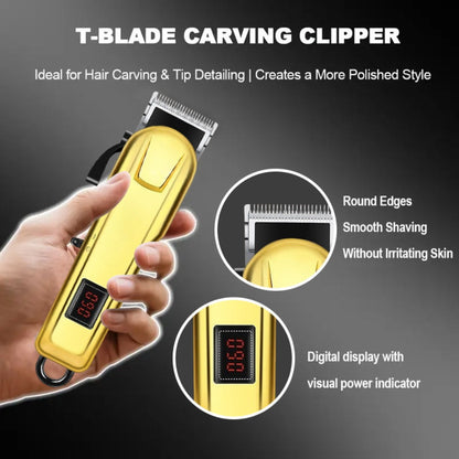 Hair Clipper Cordless USB-Rechargeable Set with Adjustable Blade, Four Guide Combs and Three Style Options