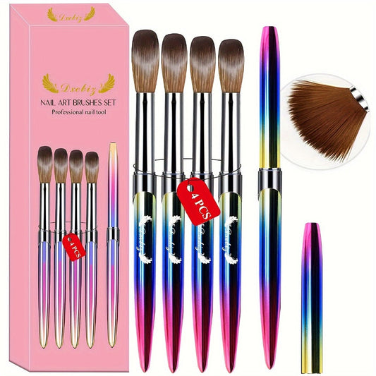 Kolinsky Acrylic Nail Brush Set 4Pcs – Sizes 10 12 14 16 for Acrylic Powder Application, Nail Extensions & 3D Nail Art Carving