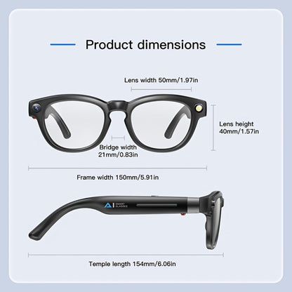Smart Glasses 16GB Video Recording Eyewear with Source-Listed 4K Camera, Open-Ear Audio and Black Frame