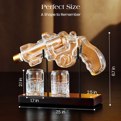 Pistol Whiskey Decanter Set with 2 Shot Glasses, Cool Liquor Dispenser Gift for Him, Husband, Dad