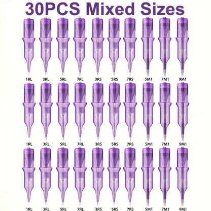 Disposable Tattoo Needles Mixed Size Sterilized RL RS M1 0.35mm, Safety Tattoo Needle Set for Tattoo Artists and Beginners
