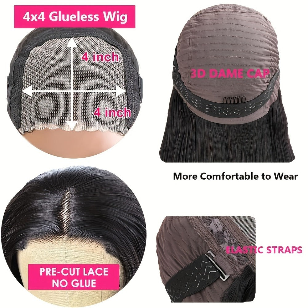 Bob Wig Human Hair 250% Density 4x4 HD Lace Straight Glueless Pre Cut Pre Plucked Wear and Go Natural Black for Women Daily Wear Party Music
