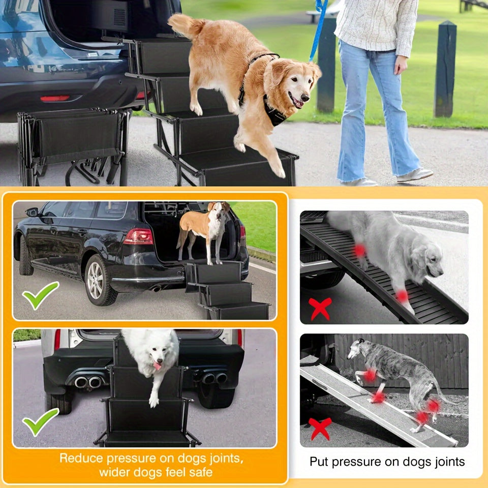 Dog Car Ramp Foldable Non-Slip – Collapsible Pet Ramp for Cars SUVs & Trucks, Lightweight Portable Dog Steps for Large Small Dogs