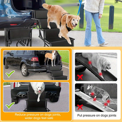 Dog Car Ramp Foldable Non-Slip – Collapsible Pet Ramp for Cars SUVs & Trucks, Lightweight Portable Dog Steps for Large Small Dogs