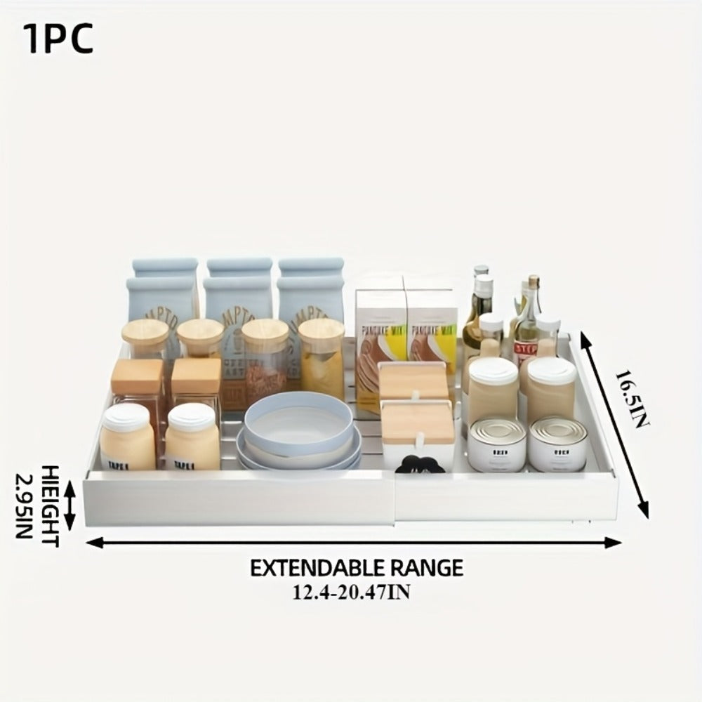 Expandable Pull-Out Cabinet Shelf with Adjustable Width, 16.5- or 21-Inch Depths and Black or White Pack Options