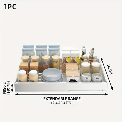 Expandable Pull-Out Cabinet Shelf with Adjustable Width, 16.5- or 21-Inch Depths and Black or White Pack Options